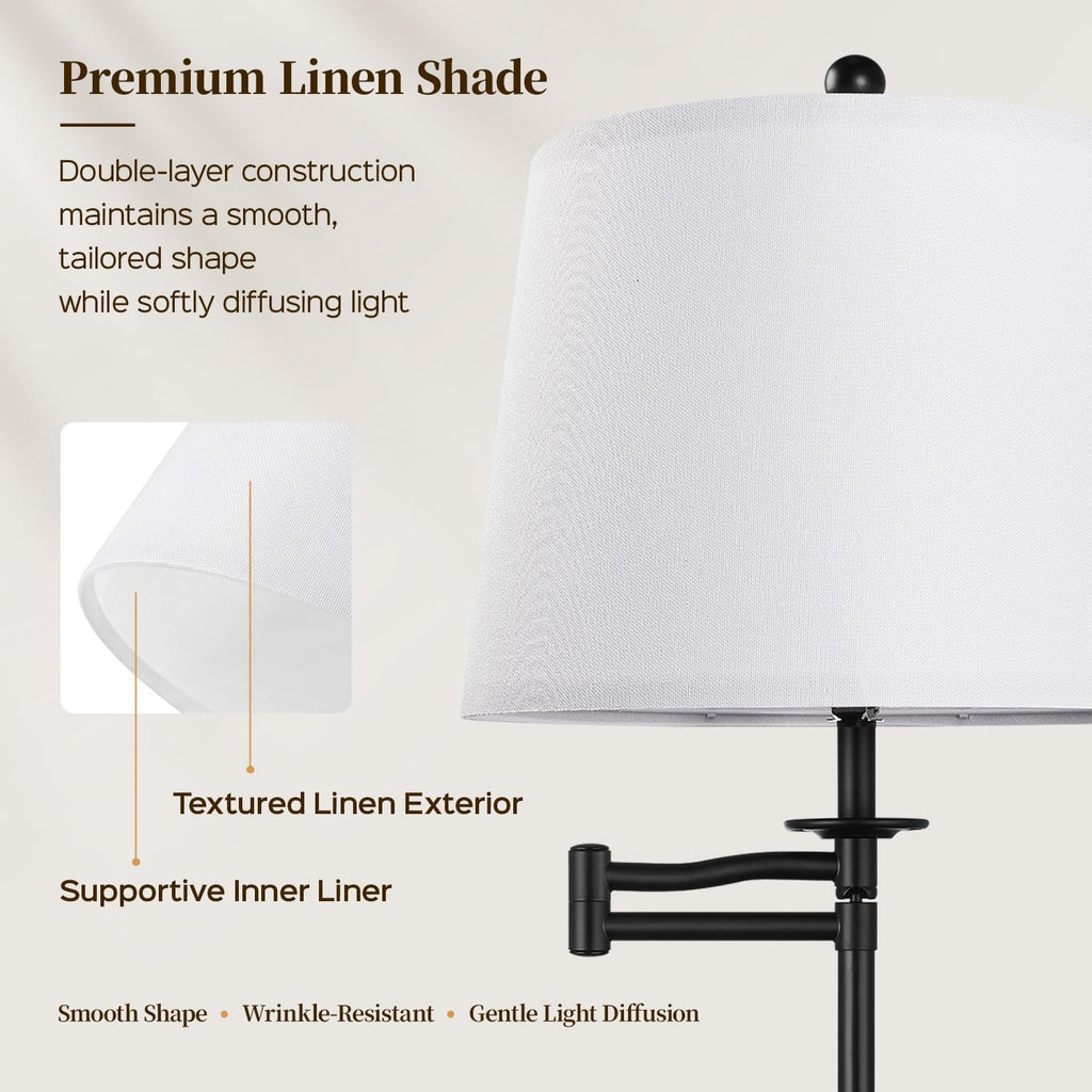 Dimmable Floor Lamp with 350° Swing Arm, 9w Bulb Included, Matte Black