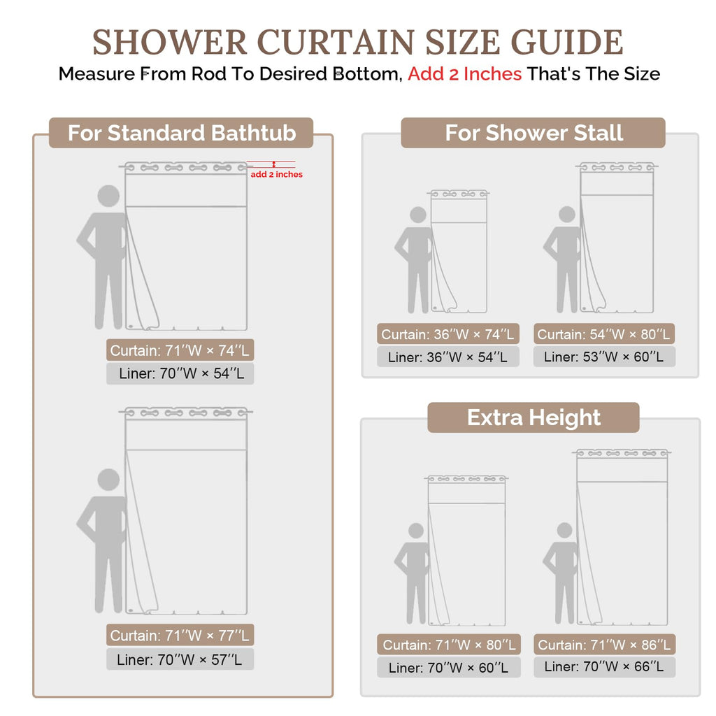 RiverDream Farmhouse No Hooks Shower Curtain with Snap-in Liner, Linen, 54x80