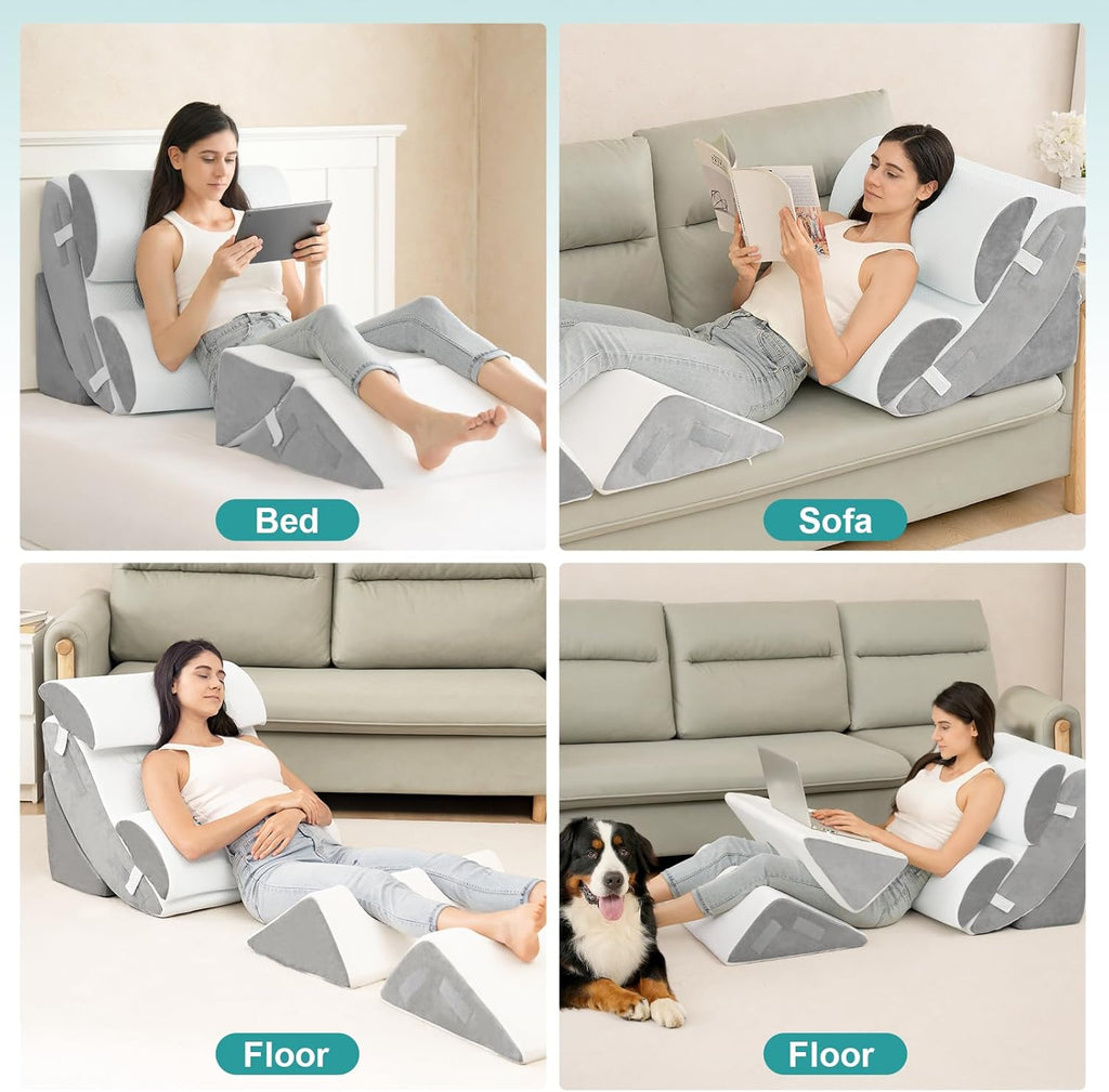 Bed Wedge Pillow Set for After Surgery 6P, Reading Pillows, 23" | Post Surgery Pillow for Sleep Apnea and Acid Reflux