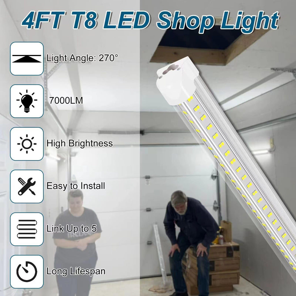 Led Shop Lights, Led Shop Lights 4FT 50W 6500K Clear White, Shop Light 4FT 110V Linkable Integrated V-Shape for