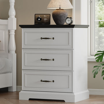 Farmhouse 3 Drawers Dresser, 24" Wide Modern Chest of Drawers with Deep Drawers & Bar Handles, Rustic Wood