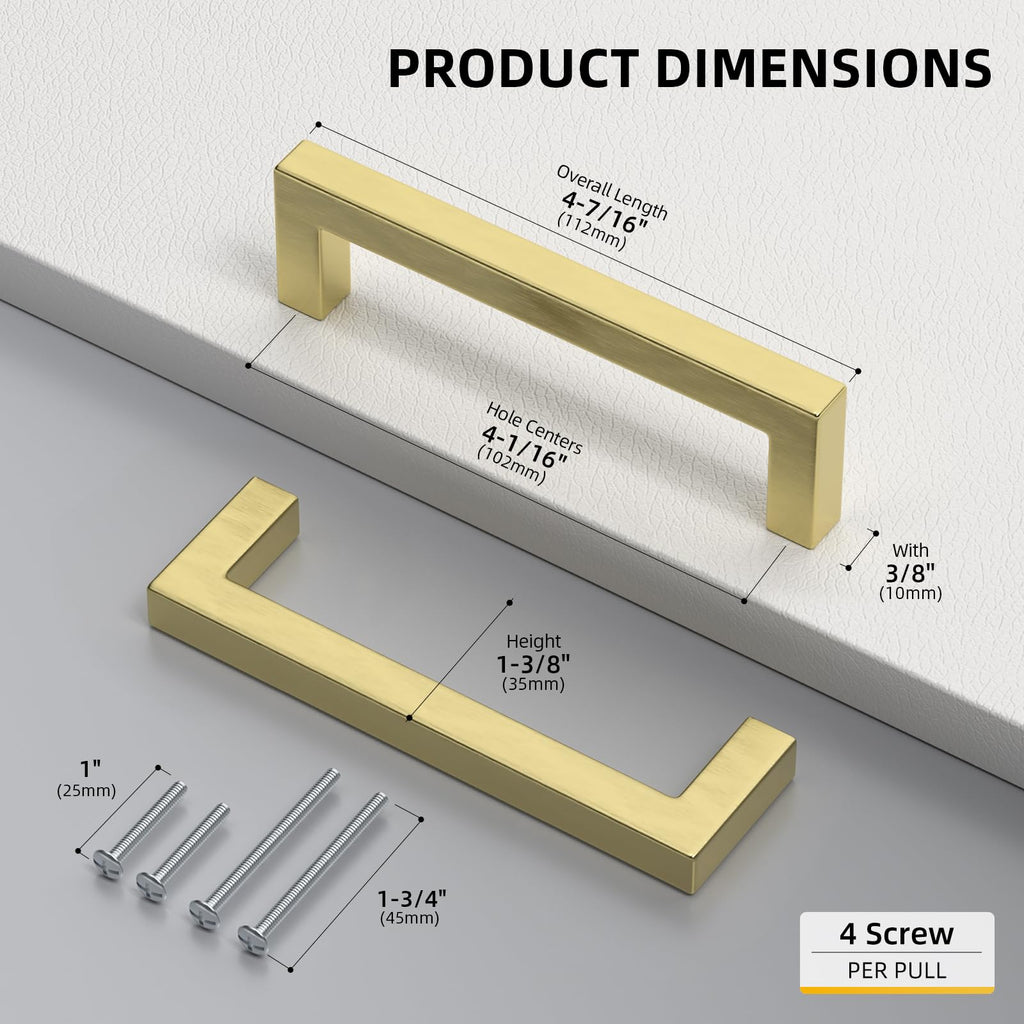 5 Pack 4" CC Brushed Gold Cabinet Pulls Kitchen Cabinet Handles