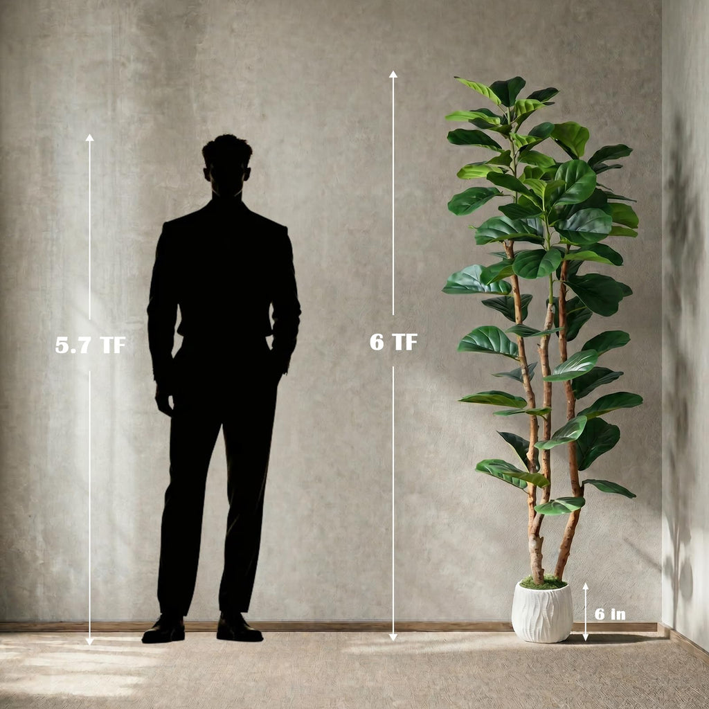 6FT Artificial Fiddle Leaf Fig Tree, Fake Indoor Plant with Pot