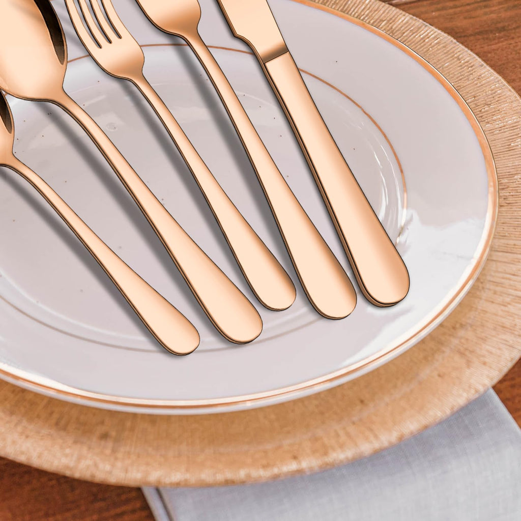 20 Piece Silverware Set, Rose Gold Stainless Steel Cutlery Set for 4