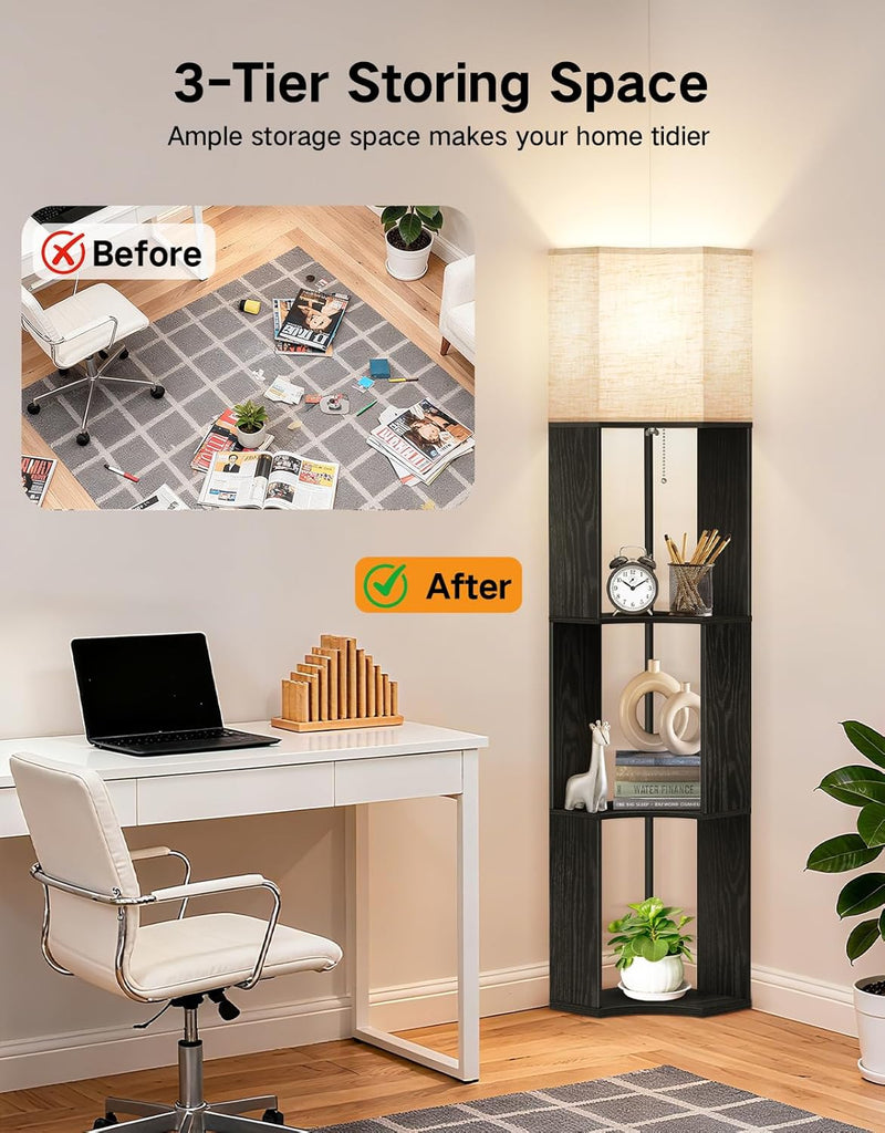 Floor Lamp with Shelves, Modern Tripod Standing Shelf Lamp with 3 Color Temperature Bulb