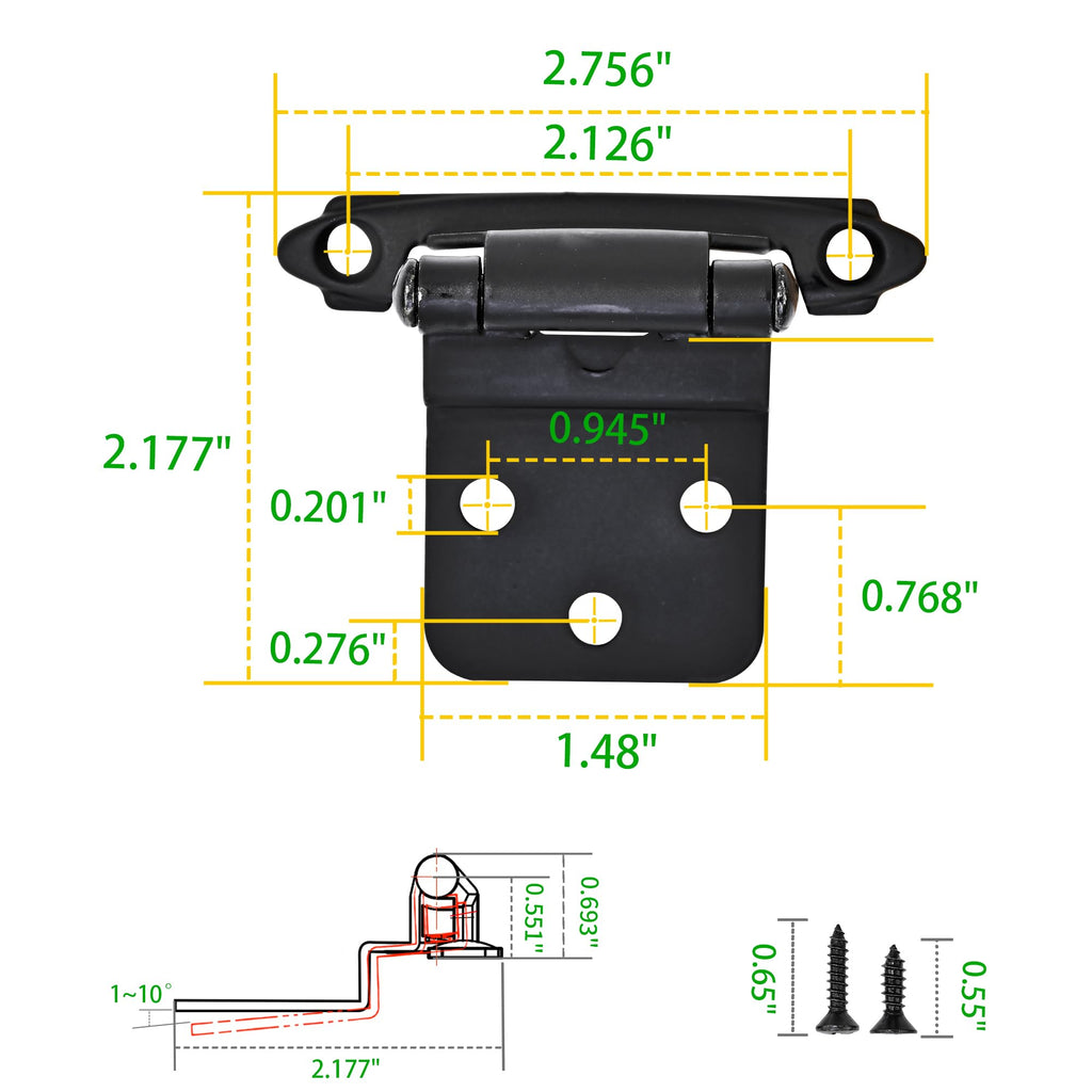 50 Pack 25 Pairs 3/8" Inset Cabinet Door Hinges - Matte Black Offset Self Closing