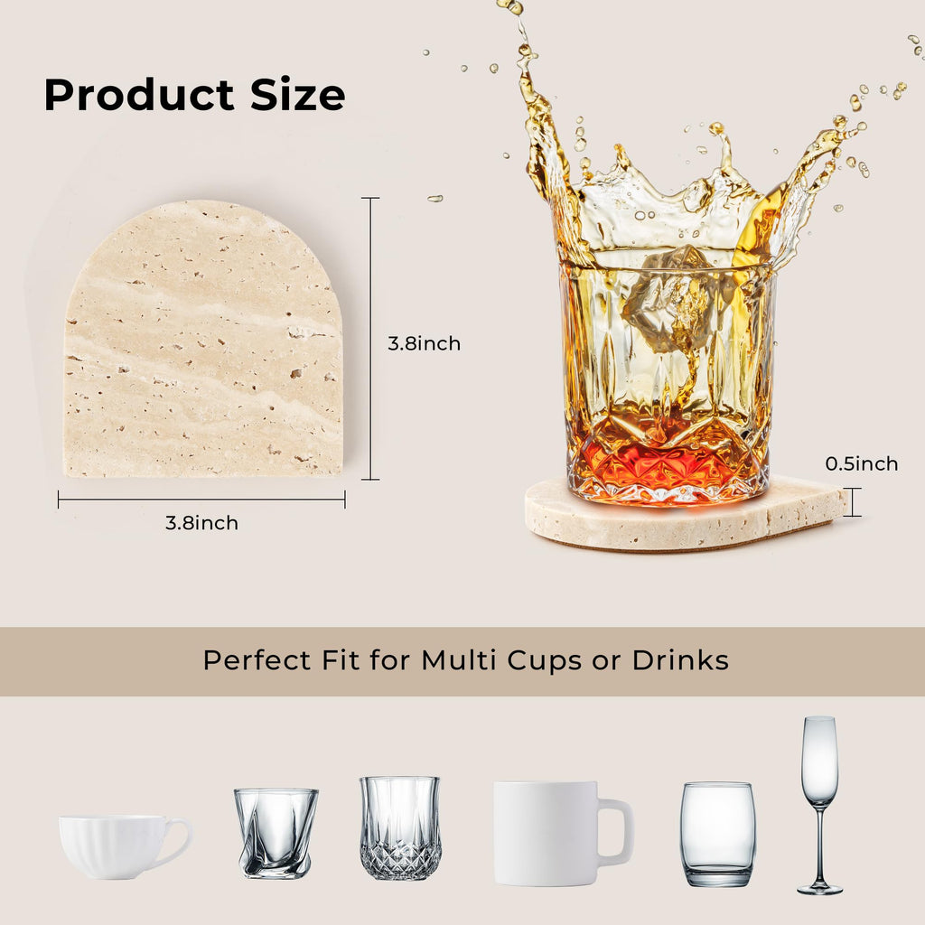 Marble Coaster for Drinks Set of 5 Natural Travertine Coasters Decor Coffee Table, Modern Style Stone Cup Mat warming