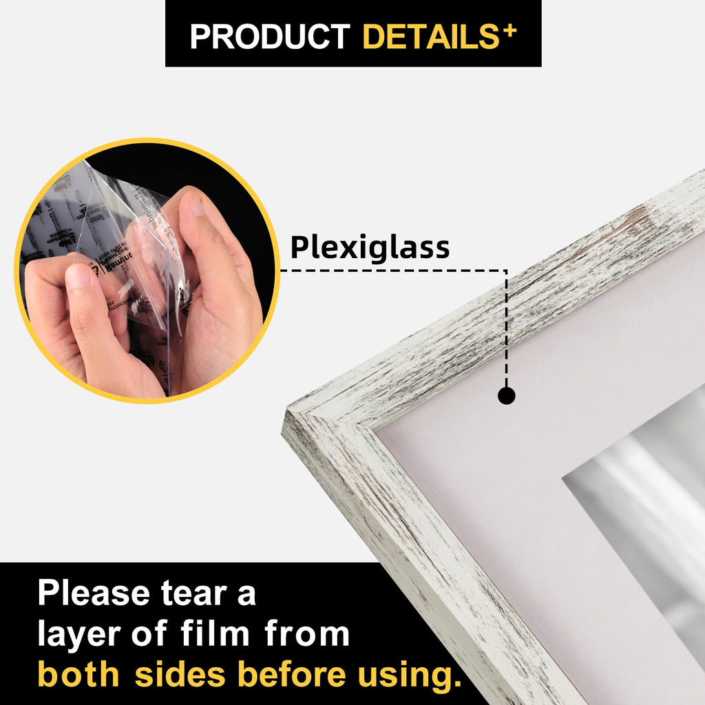 11x14 Picture Frames with 8x10 Mat Set of 2, Distressed White