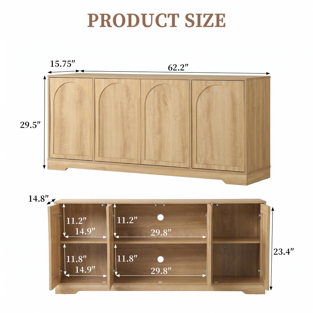 62.2 Inch TV Stand for TVs up to 70 Inches with 4 Fluted Arched Door