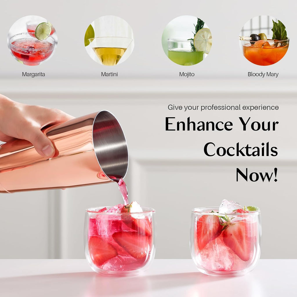 Boston Cocktail Shaker Set, 18 oz & 28 oz, Stainless Steel (Rosegold)