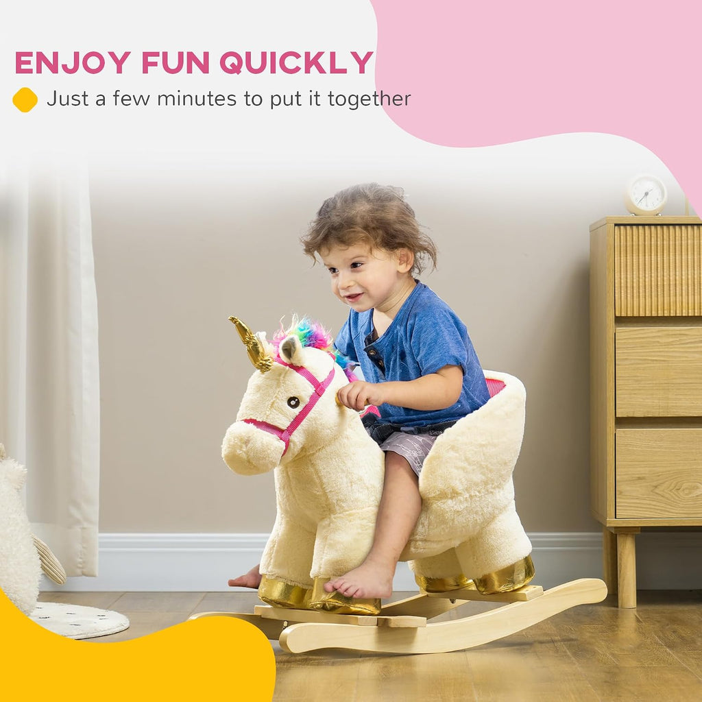 Kids Rocking Horse Unicorn Realistic Sounds 18-36 Months Cream White