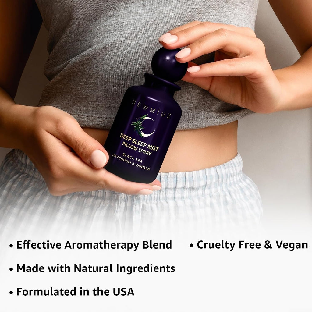 Deep Sleep Pillow Spray Natural Aromatherapy Mist for Sleep Relaxation Calming Stress Relief Patchouli Black Tea