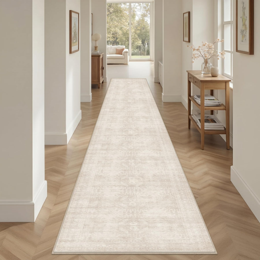 2x14 Hallway Washable Runner Rug: Neutral Kitchen Carpet Beige