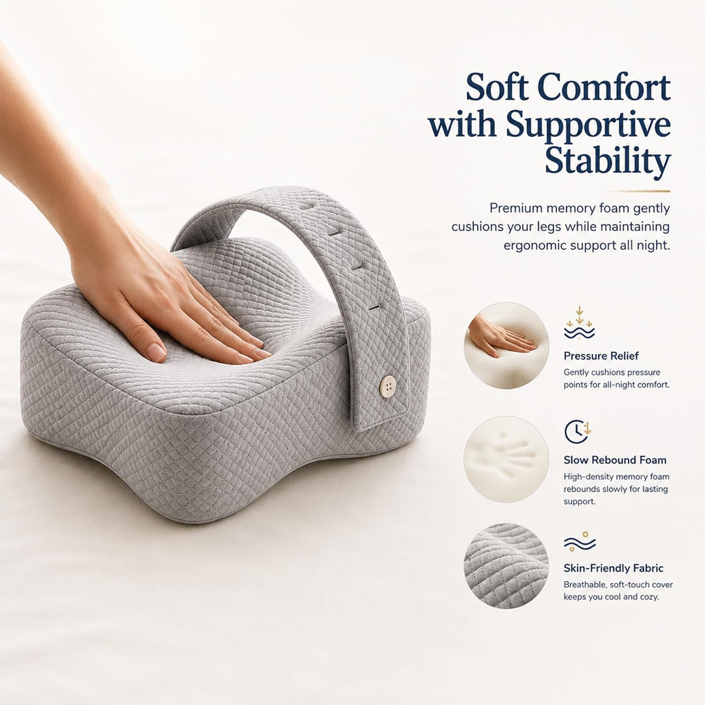 Knee Pillow for Side Sleepers, Extra-Wide Leg Support with Memory Foam Alignment, Adjustable Strap, High-Density