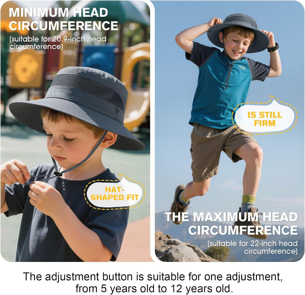 Outdoor Kids Sun Hat UPF 50+ Quick Dry Adjustable Bucket Hat Windproof Waterproof Beach Fishing Safari Hat