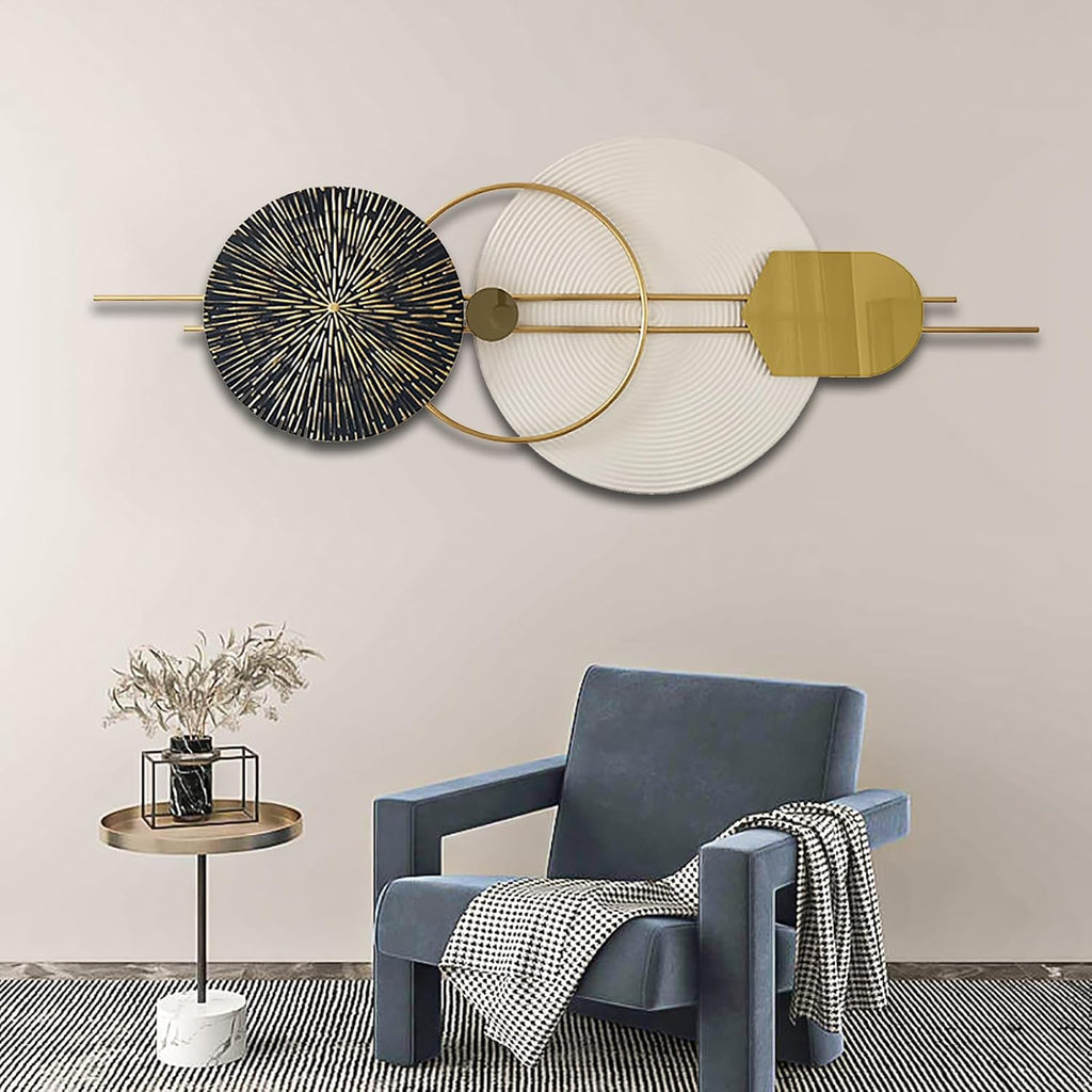 3D Round Metal Wall Art, Handmade Art Metal Round Nature Decorative Wall Sculpture Bedroom Dining Room, 47.2" x 19.7"