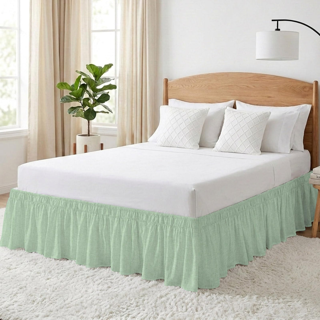 Light Green Bed Skirt 16 Inch Drop, Adjustable Elastic Bedskirt Dust Ruffle for Bed, Rustic