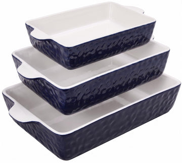 3-Piece Ceramic Casserole Dishes for Oven - Heavy Duty Rectangular Lasagna Baking Pans w/ Premium Nonstick Coating &