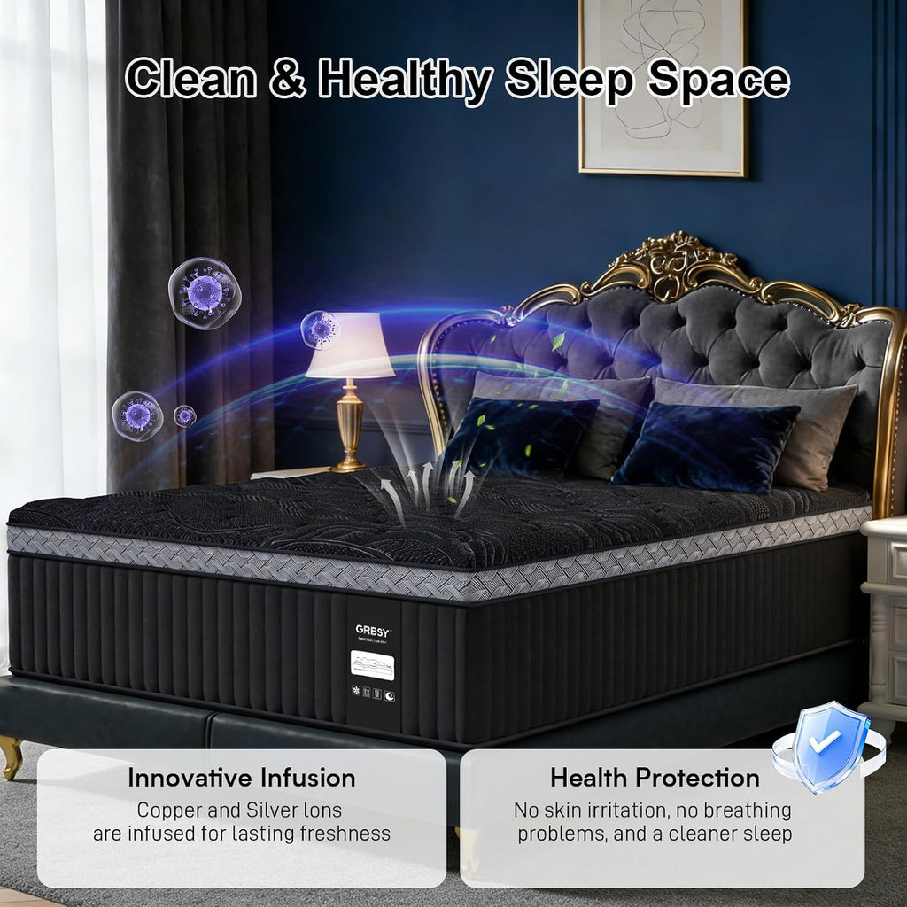 16 Inch Queen Size Mattress, Upgraded Luxury Hybrid Queen Mattress In A Box with 7-Zone Support for Cool Night &