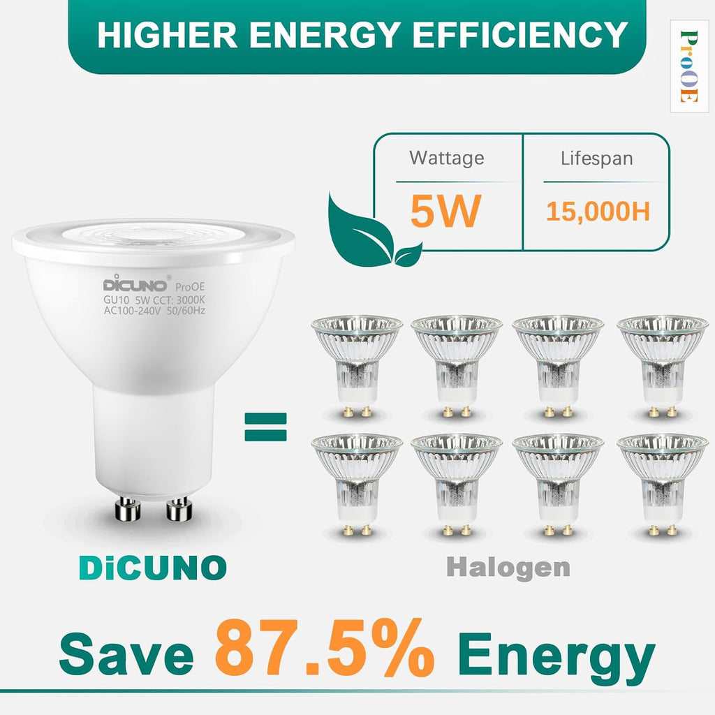 ProOE GU10 LED Bulb 5W, CRI 98, Warm White 3000K, 400LM, 6-Pack