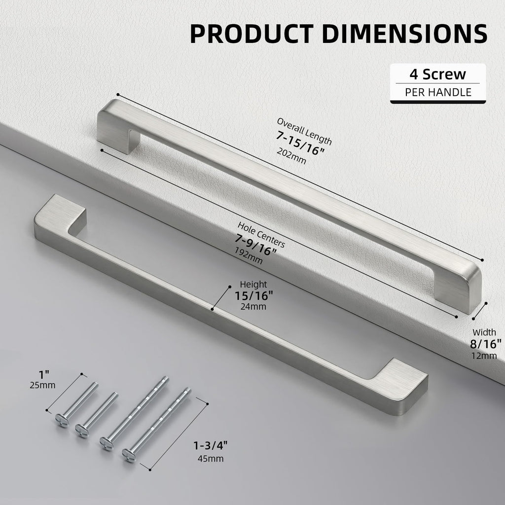 Brushed Nickel Cabinet Pulls 7-9/16" Nickel Cabinet Handle 15 Pack