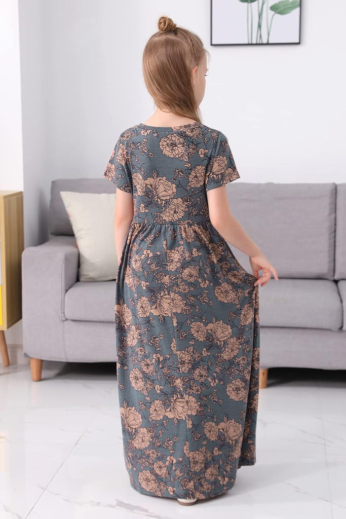 Girls Modest Casual Maxi Dress with Pockets