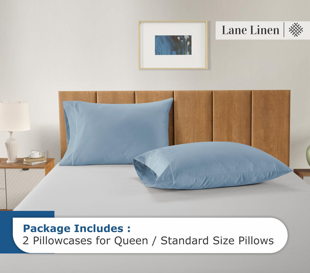 100% Egyptian Cotton Pillow Cases Queen Size Set of 2 (20"x30") - Soft Light Blue Pillow Cases - French Blue