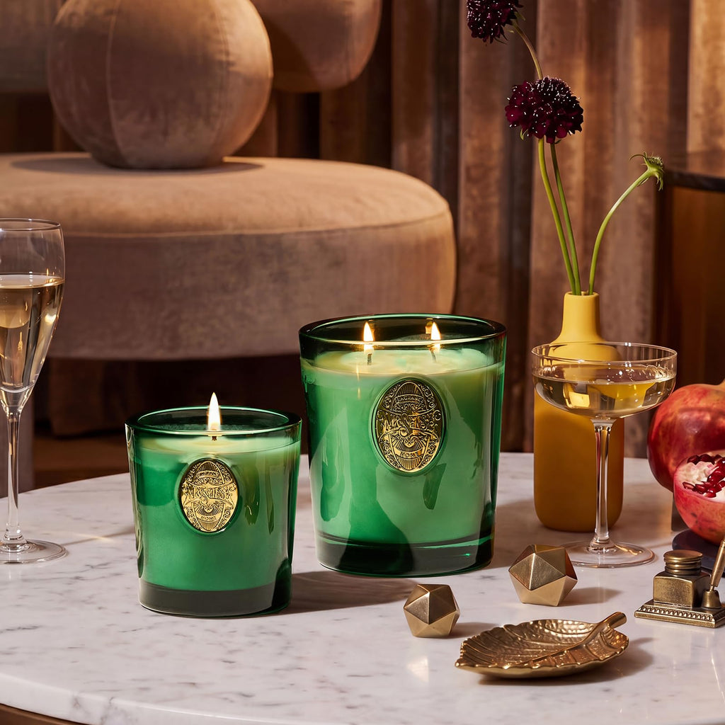 Large Two-Wick Soy Holiday Candle | Evergreen Pine & Emerald Green | 19.8 oz, 120H Burn Time | Luxury Scented Candle