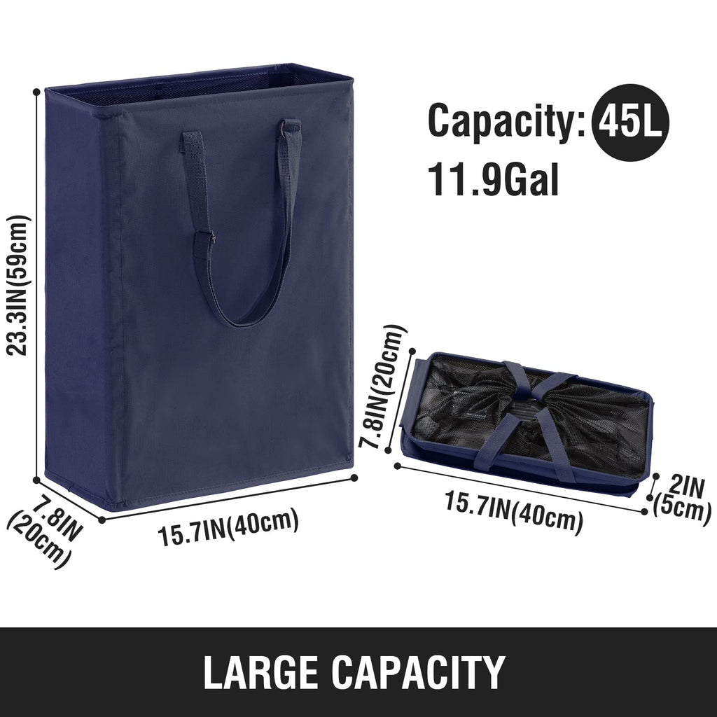 45L Slim Laundry Hamper with Adjustable Long Handles & Mesh Top, Navy