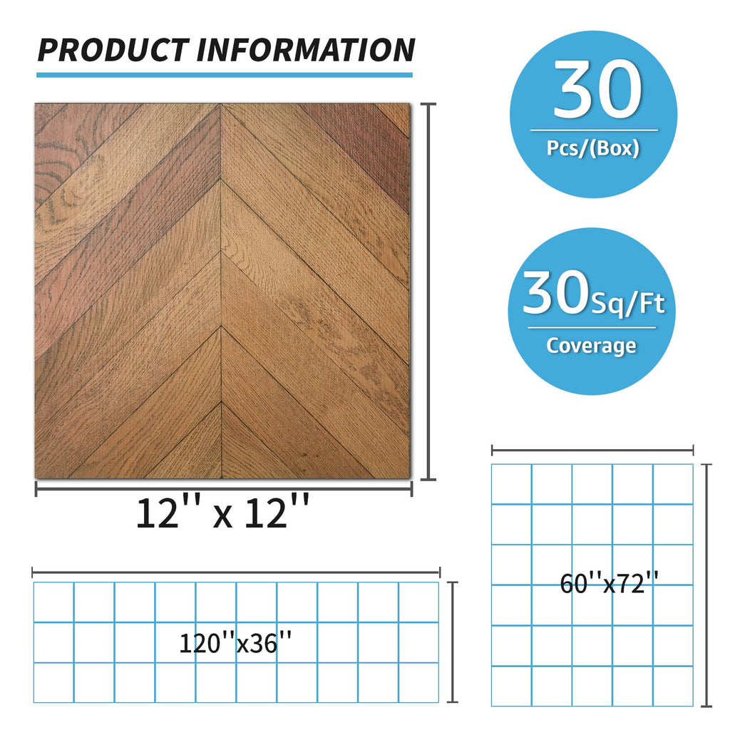 30-Pack Herringbone Peel and Stick Floor Tiles (30 Sq.Ft), Brown