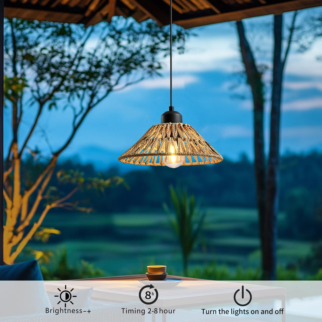 Battery Operated Hanging Outdoor Chandelier, Gazebo Lights Outdoor Pendant Light with Remote Control, 4*AA Battery