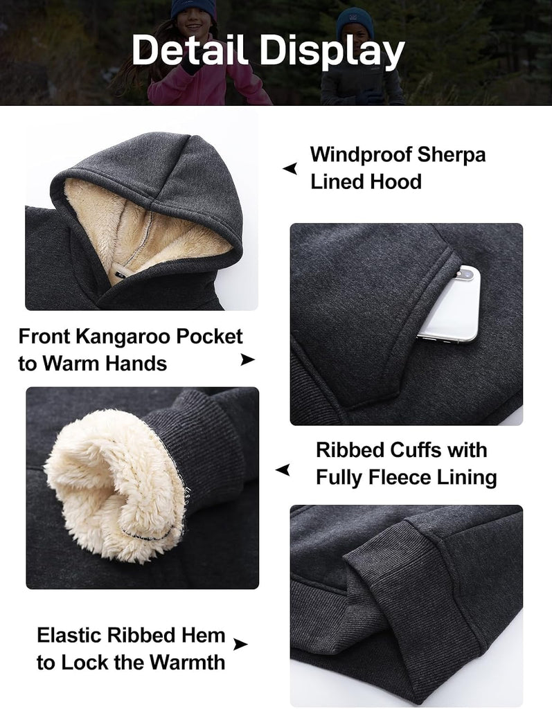 Kids Sherpa Lined Fleece Hoodie Warm Pullover Sweatshirt Sweater