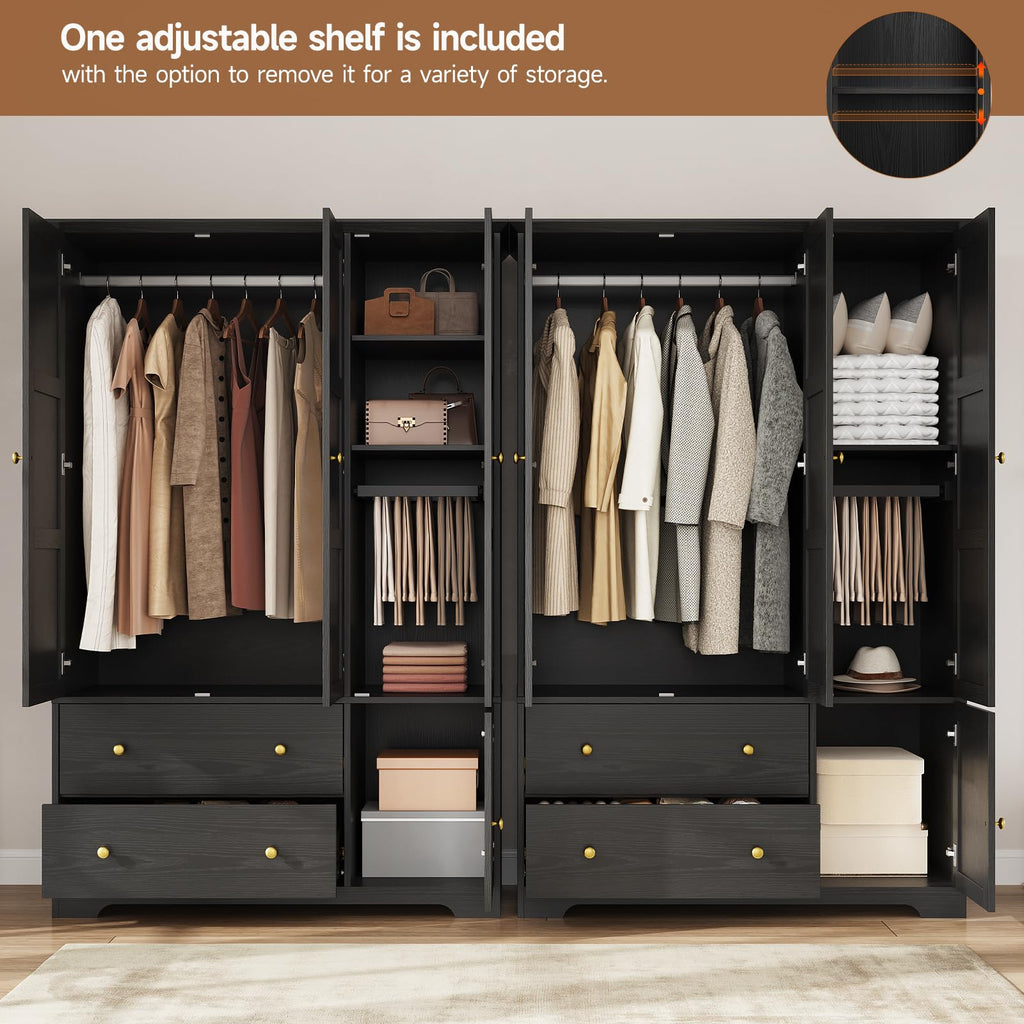 3 Doors Wooden Wardrobe Closet, Large Capacity Bedroom Armoires