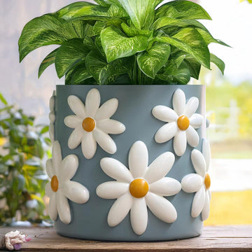 8 Inch Daisy Planters, Decorative Large Plant Pots with Drainage Holes, Funny Unique Flower Pot for Indoor Plants
