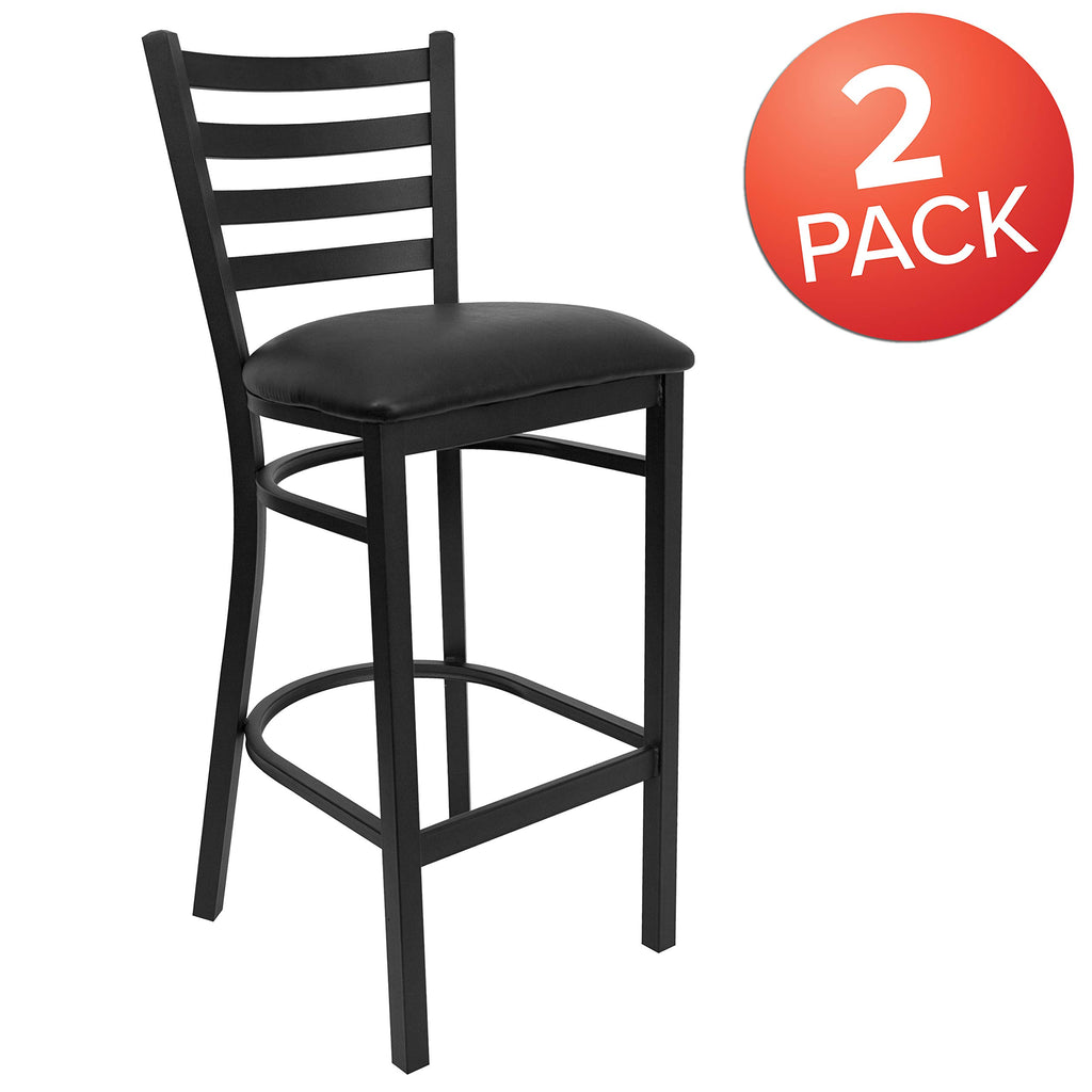 Ladder Back Restaurant Barstool, Black, 2-Pack