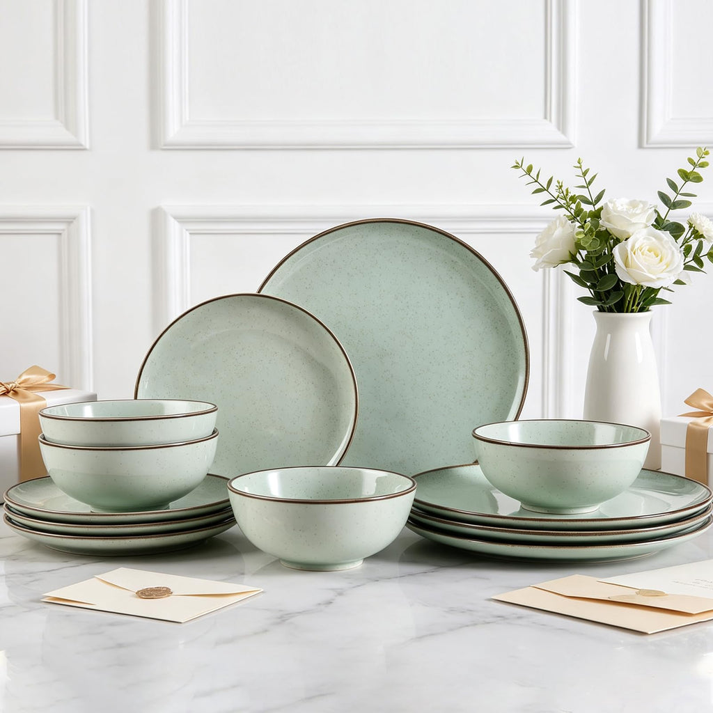 Plates and Bowls Sets, 12 Pieces Modern Style Porcelain Dinnerware Set for 4 Kitchen Dinner Set Ceramic Lightweight