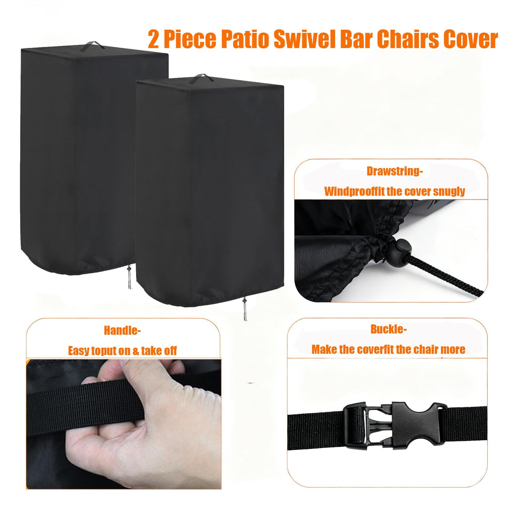 Outdoor Bar Stools Cover Set of 2, All-Weather Swivel Barstools Cover