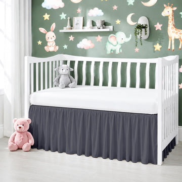 Cotton Crib Bed Skirt Dust Ruffle with Split Corners, 14" Drop, Dark Grey