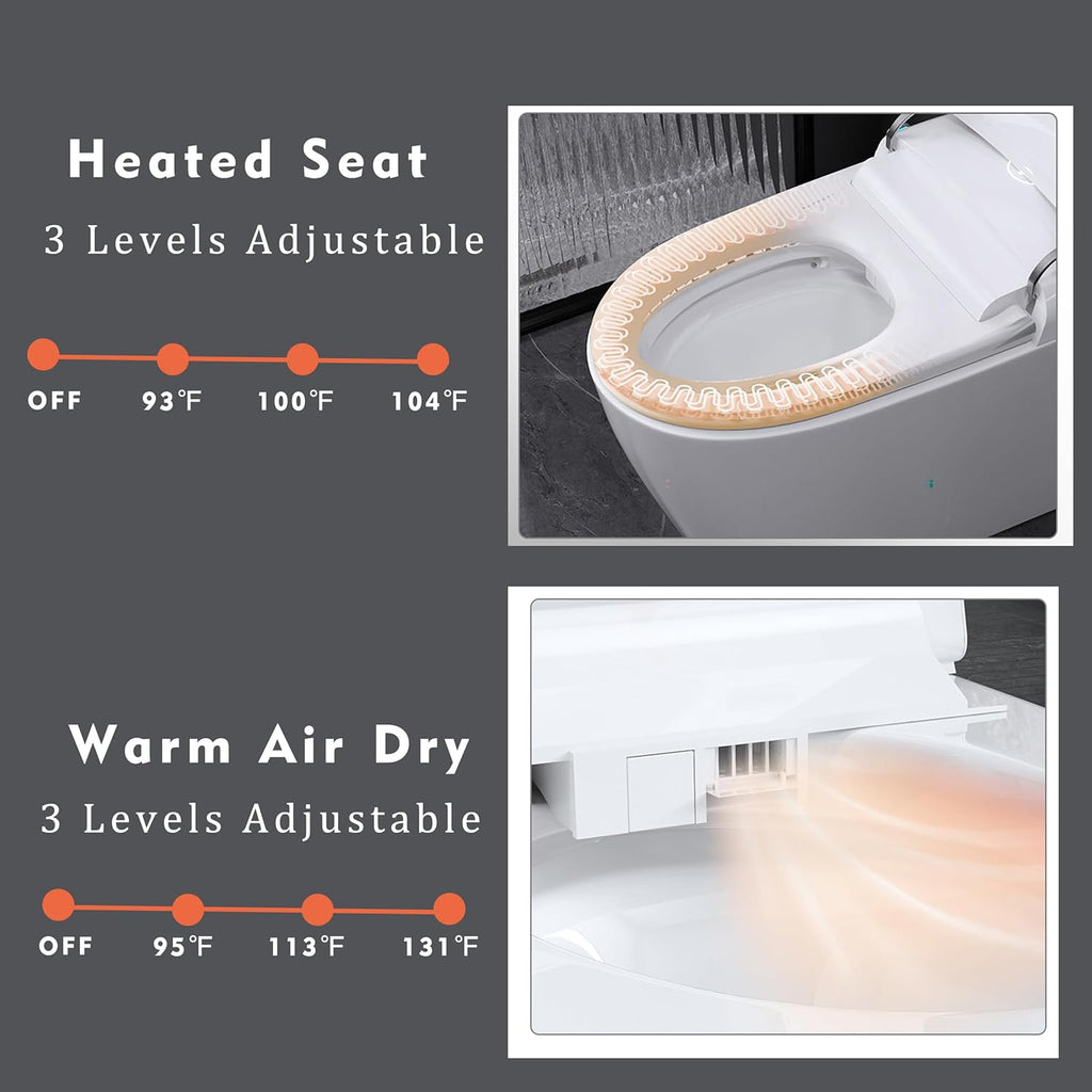 WinZo Luxury Smart Toilet, 1.28 Intelligent Bidet Toilet with Auto Flush, Heated Seat with Warm Water and Dryer