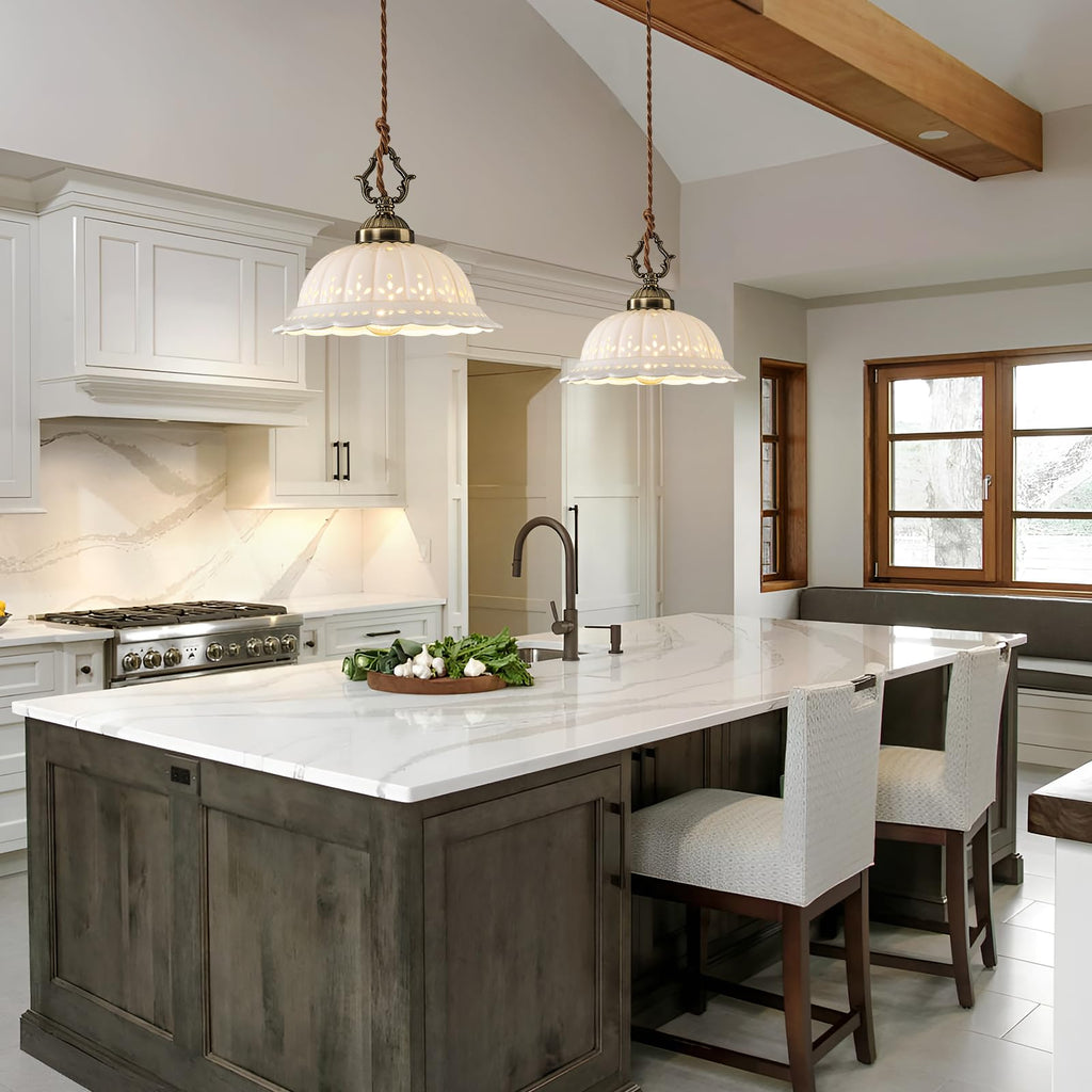 Ceramic Pendant Light 1-Light Adjustable Cord Industrial Ceiling Hanging Light Brass Vintage Chandelier Island Bar
