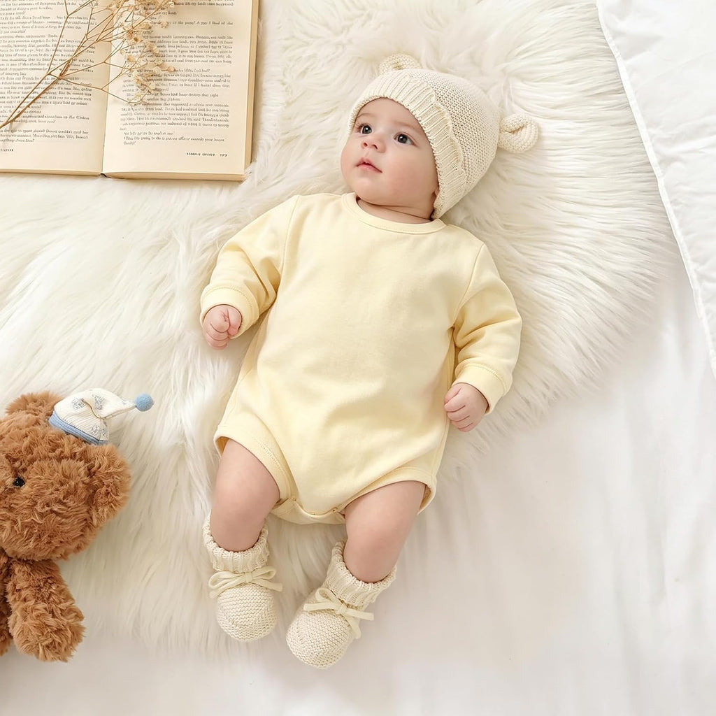 100% Organic Cotton Baby Beanie and Booties Set