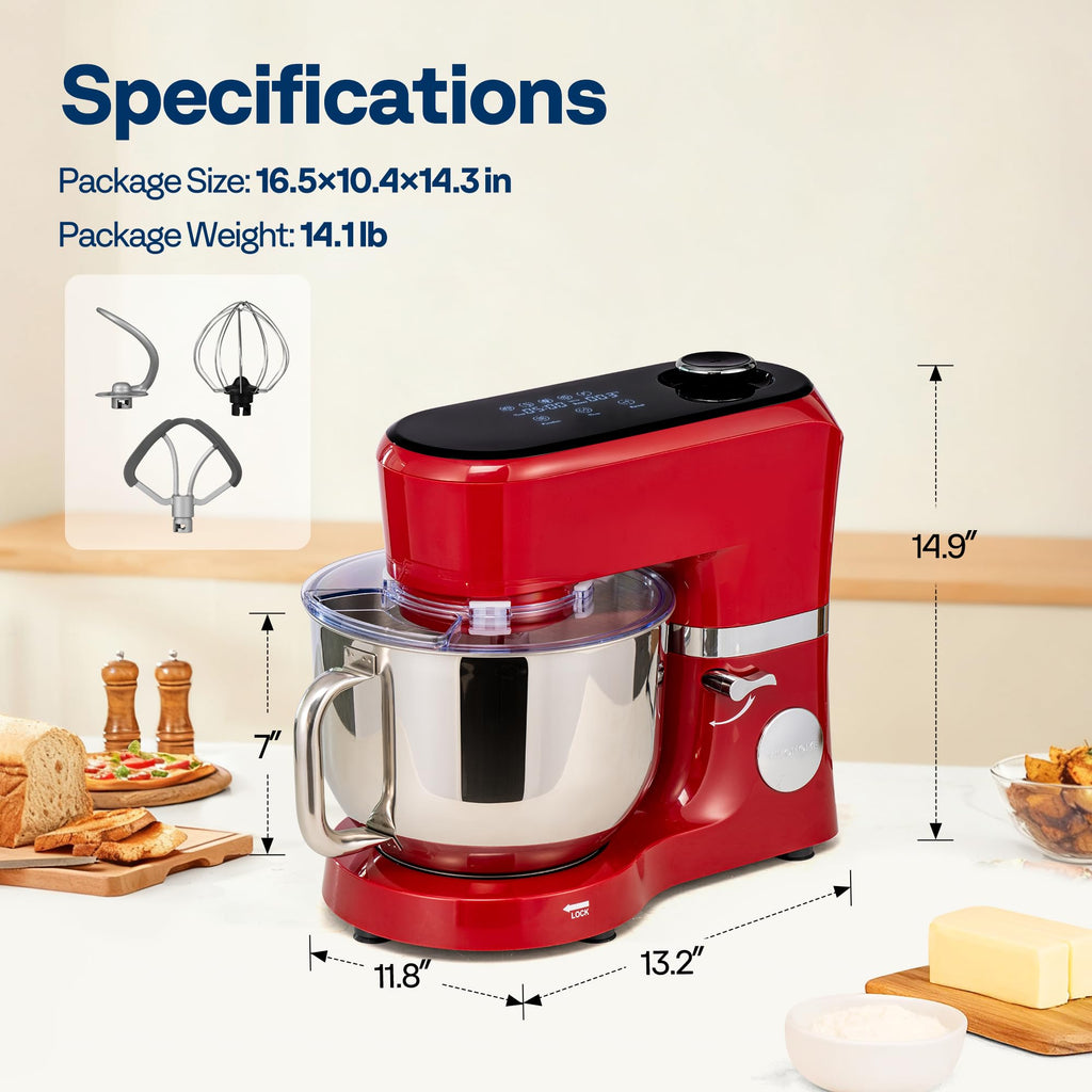 Stand Mixer with Dough Proofing, 6-Quart Tilt-Head Mixer, Red