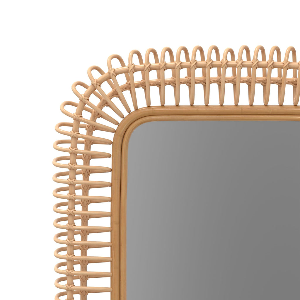 Rattan Coiled Rectangular Wall Mirror, Farmhouse Decor, Natural Brown