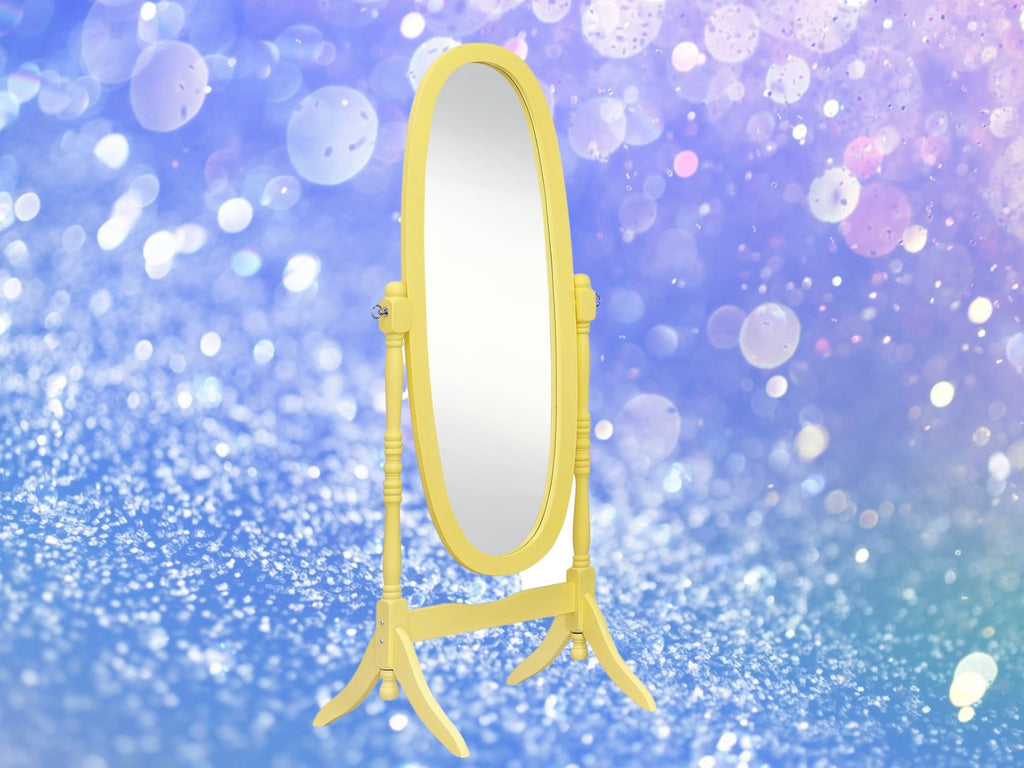 Yellow Wood Cheval Floor Mirror with Stand