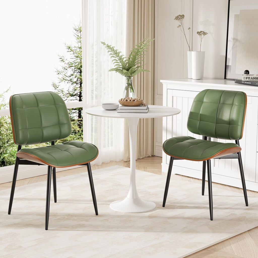 Dining Chairs Set of 2, Mid Century Modern Dining Room Chair, Upholstered Faux Leather Kitchen Chairs with Thick