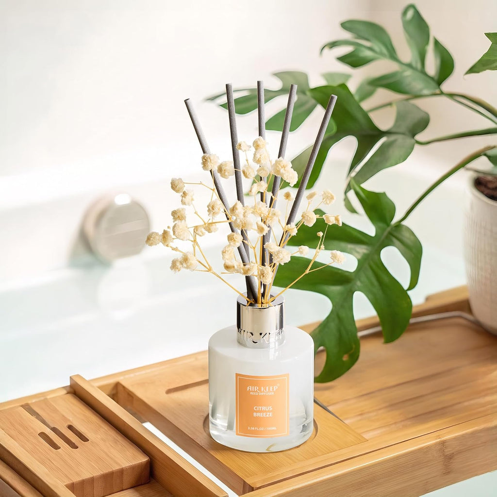 Reed Diffuser Set,3.38 fl oz (100 ml) - Citrus Breeze Oil Diffusers with 8 Reed Sticks, Home Fragrance Reed Diffuser