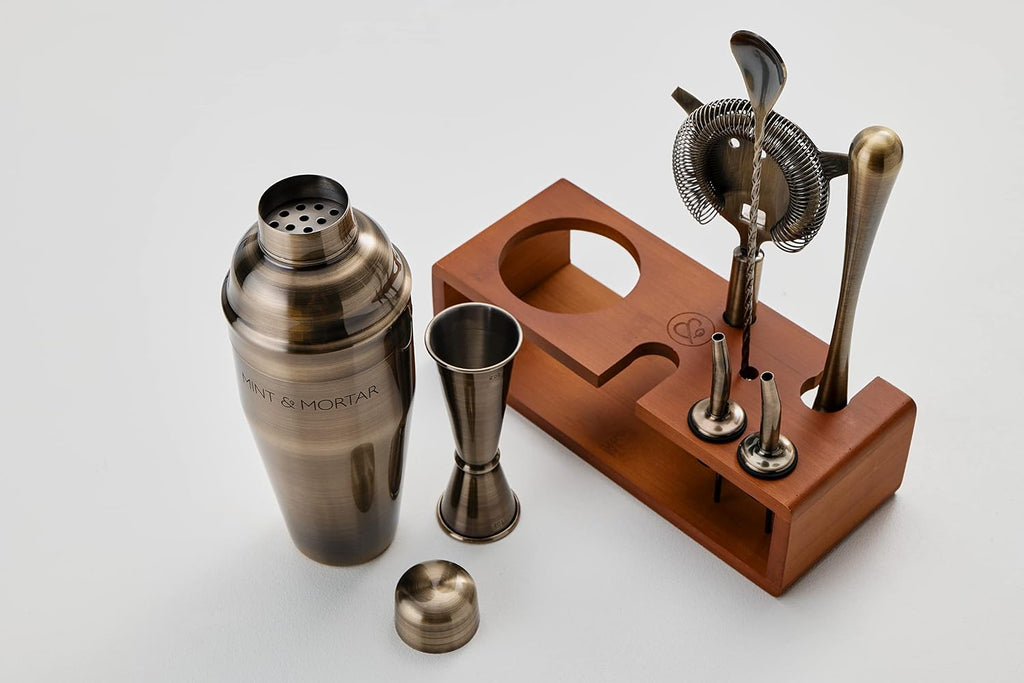 Cocktail Shaker Set - 7-Piece Stainless Steel Bartender Kit with Premium Bamboo Stand Bartending - All-in-One - Set of 7