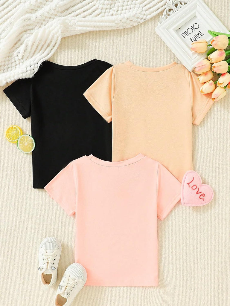 Toddler Girl's Graphic tees Short Sleeve Crew Neck t Shirt Casual Summer tee Tops 4 Piece Set