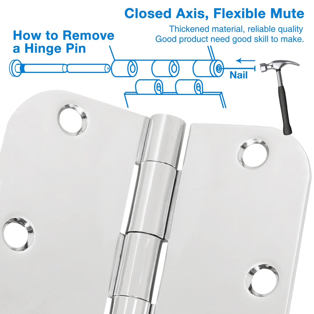 Polished Chrome Interior Door Hinges 3.5 Inch 3 Pack with 5/8" Radius