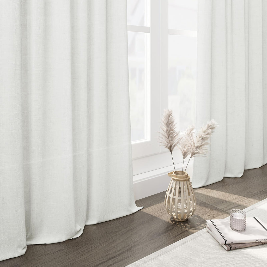Extra Wide 100 Inch Linen Curtains Divider Light Filtering Semi Sheer Back Tab Patio Curtains for Sliding Door Off